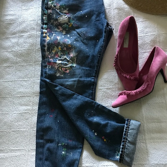 Ralph Lauren Distressed Astor Slim Boyfriend Jeans w/Painted Graffiti, Size 30 - Picture 8 of 8